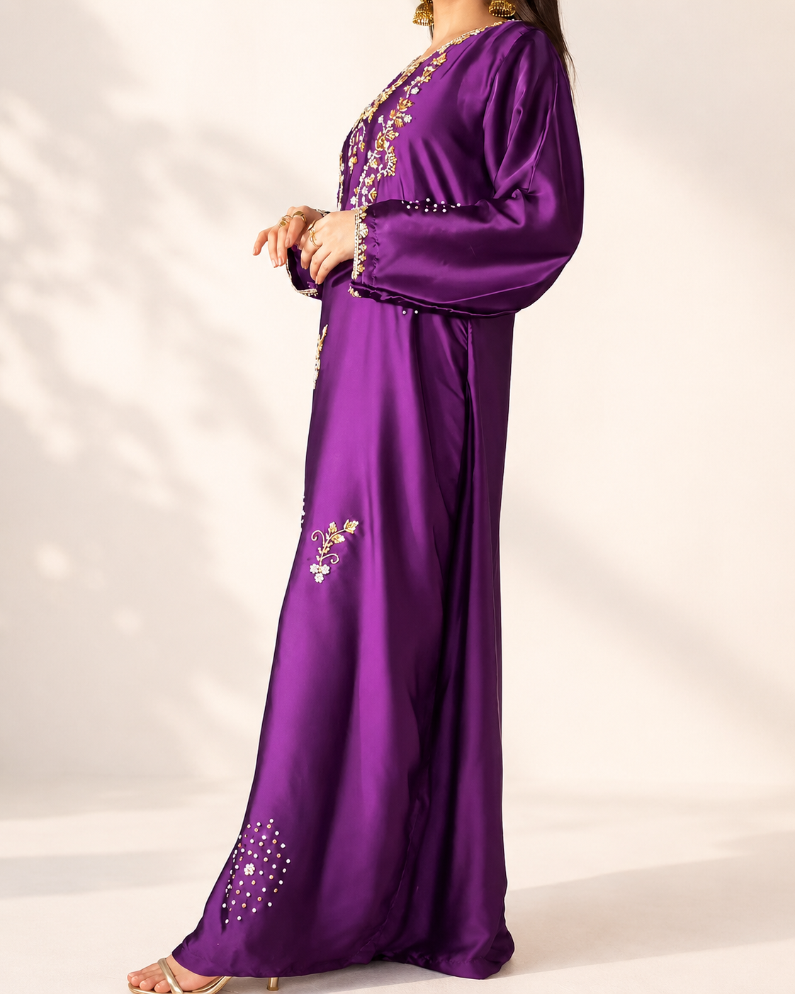 Zarina purple embellished maxi dress — side view