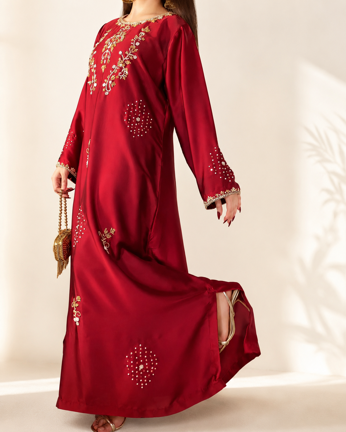 Zarina red embellished maxi dress — side view
